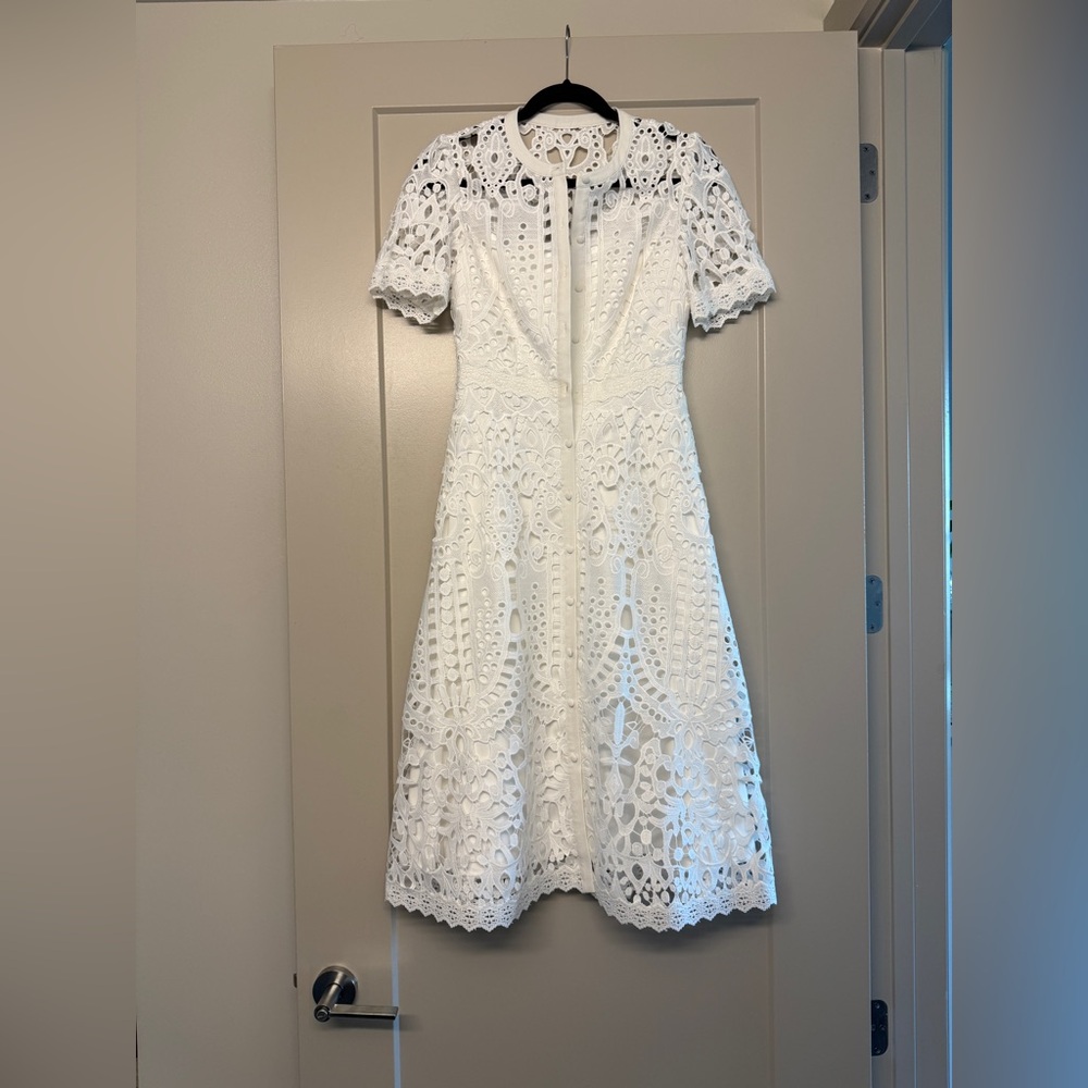 Antonio Melani A-Line White Lace Midi Dress